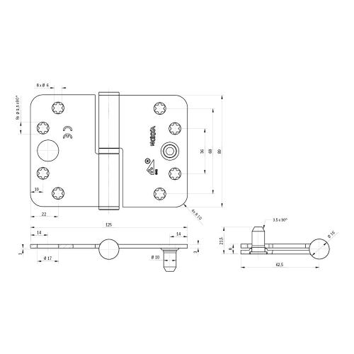 Noxxa kogelstiftpaumelle SKG3 - staal gegalvaniseerd - 89x125x3mm - ronde hoek - platkop - DIN rechts product photo https://media.isero.nl/Isero-IseroNL-Site/images/L/233238_5.jpg L
