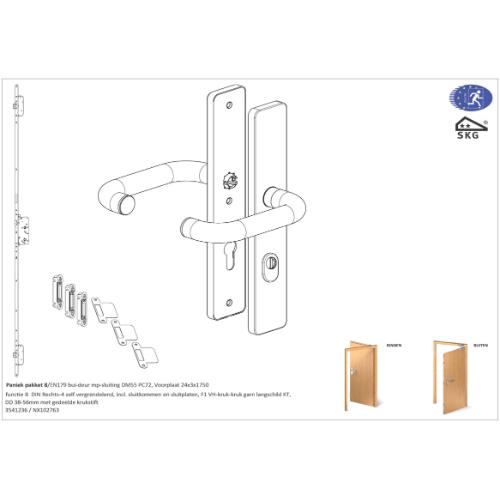 Noxxa paniekpakket 8 - EN179 - voor enkele buitendeur - kruk-kruk garnituur product photo