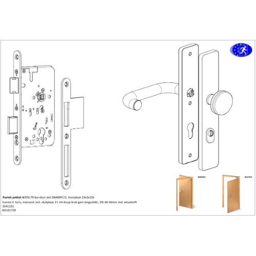 Noxxa paniekpakket 4 - EN179 - voor enkele buitendeur - knop-kruk garnituur product photo
