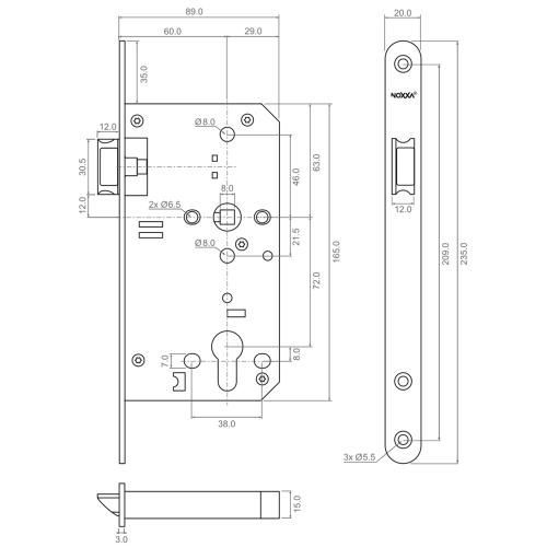 NOXXA cilinderloopslot - afgeronde rvs voorplaat 235x20mm - PC72 - doornmaat 60mm - DIN links/rechts - fluisterdagschoot product photo https://media.isero.nl/Isero-IseroNL-Site/images/L/2453475_5.jpg L