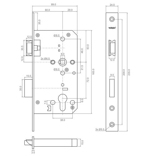 NOXXA dag- en nachtslot - rechthoekige rvs voorplaat 235x24mm - PC72 - doornmaat 60mm - DIN links/rechts - fluisterdagschoot product photo https://media.isero.nl/Isero-IseroNL-Site/images/L/2453477_5.jpg L