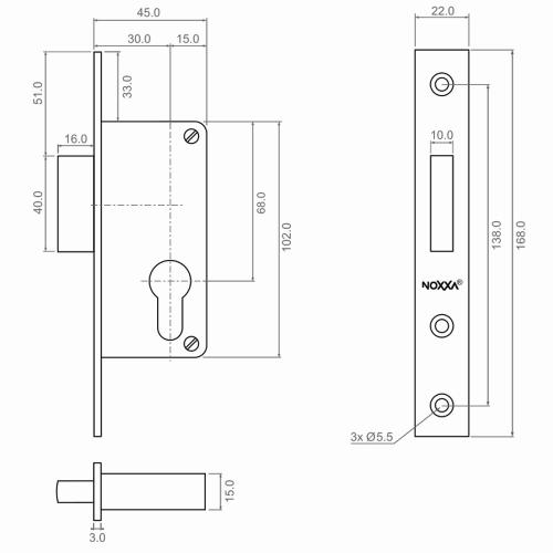 Noxxa smaldeur cilinderkastslot - rechthoekige rvs voorplaat 168x22mm - PC-uitsparing - doornmaat 30mm - DIN links/rechts product photo https://media.isero.nl/Isero-IseroNL-Site/images/L/2453494_5.jpg L