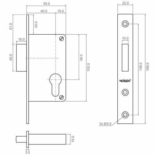 Noxxa smaldeur cilinderkastslot - rechthoekige rvs voorplaat 168x22mm - PC-uitsparing - doornmaat 40mm - DIN links/rechts product photo https://media.isero.nl/Isero-IseroNL-Site/images/L/2453496_5.jpg L