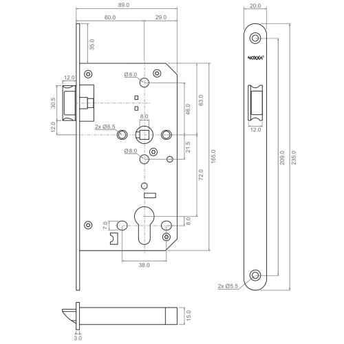 NOXXA loopslot - afgeronde rvs voorplaat 235x20mm - doornmaat 60mm - DIN links/rechts - fluisterdagschoot product photo https://media.isero.nl/Isero-IseroNL-Site/images/L/2453497_5.jpg L