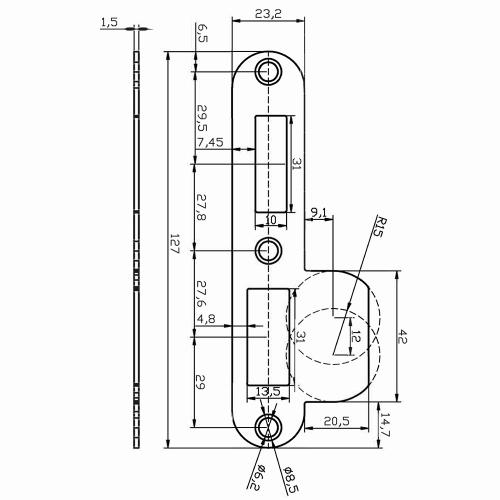 Noxxa afgeronde rvs sluitplaat 127x23mm voor veiligheidsslot - dag en nacht - PC55 - korte lip 20,5mm - DIN links/rechts product photo https://media.isero.nl/Isero-IseroNL-Site/images/L/2522885_5.jpg L