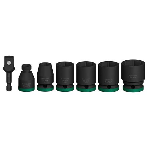Krachtdoppenset 7-delige 40 mm 13 17 19 21 24 mm 2 adapters product photo