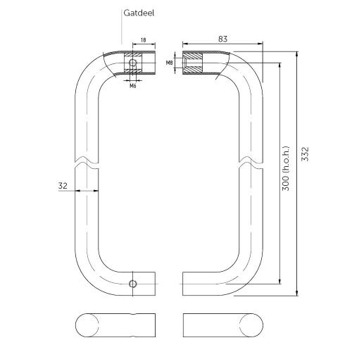 Noxxa deurgreep U-model - 332x83x32mm - h.o.h. 300mm - gatdeel - rvs mat geborsteld product photo https://media.isero.nl/Isero-IseroNL-Site/images/L/2535194_5.jpg L