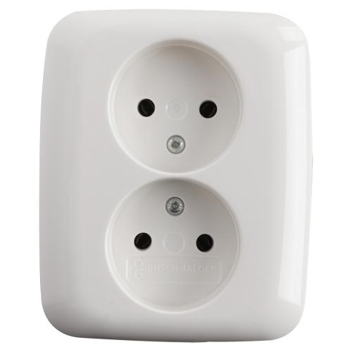 ABB Busch-Jaeger wandcontactdoos inbouw 2 voudig zonder ra alpin wit serie Reflex Si Ral 9010 duurzaam doosje product photo