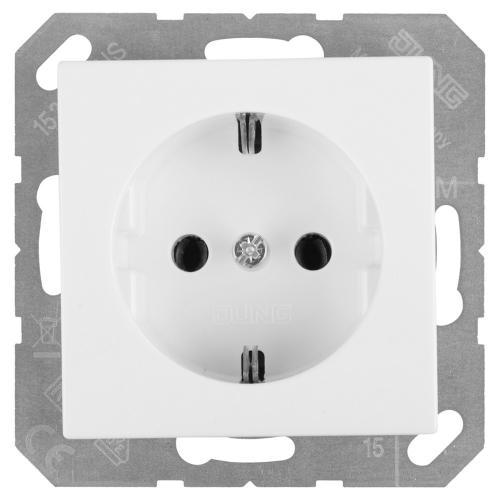 Jung wandcontactdoos inbouw 1 voudig met randaarde alpine wit serie AS500 Ral 9016 in duurzaam doosje product photo