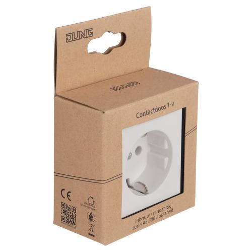 Jung wandcontactdoos inbouw 1 voudig met randaarde alpine wit serie AS500 Ral 9016 in duurzaam doosje product photo https://media.isero.nl/Isero-IseroNL-Site/images/L/2553566_1.jpg L