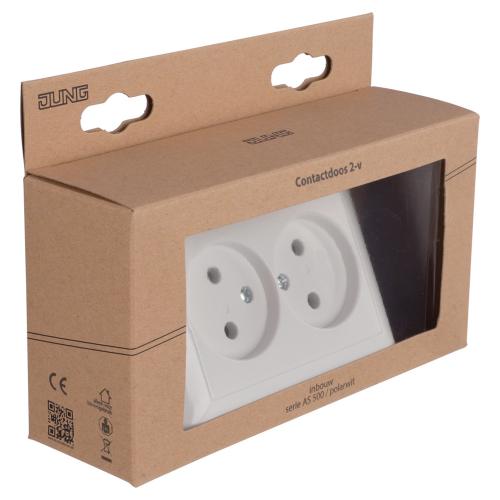 Jung wandcontactdoos inbouw 2 voudig zonder ra alpine wit serie AS500 Ral 9016 in duurzaam doosje product photo https://media.isero.nl/Isero-IseroNL-Site/images/L/2553567_1.jpg L