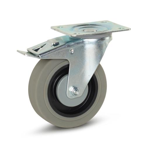 Zwenkwiel grijs rubber geremd met topplaat 180kg 125mm product photo