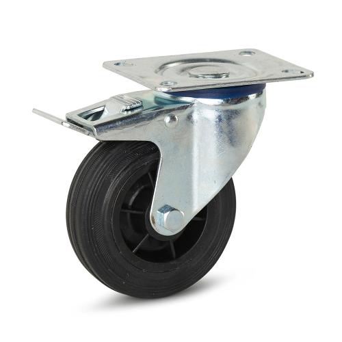 Zwenkwiel rubbel geremd met topplaat 75kg 100mm product photo