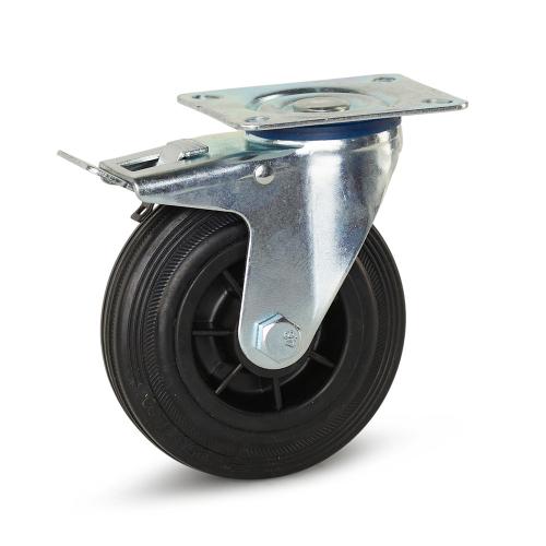 Meso zwenkwiel 125mm zwart rubber met plaat geremd draagvermogen 120kg IS051 product photo