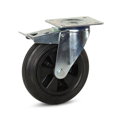 Meso zwenkwiel 200mm zwart rubber met plaat geremd draagvermogen 200kg IS066 product photo