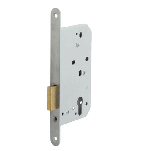 Nemef kastslot - DM60mm - voorplaat RVS 20x235mm afgerond - messing nachtschoot - DR 1+2+3+4 product photo