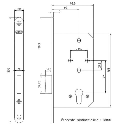 Nemef kastslot - DM60mm - voorplaat RVS 20x235mm afgerond - messing nachtschoot - DR 1+2+3+4 product photo https://media.isero.nl/Isero-IseroNL-Site/images/L/2612825_1.jpg L