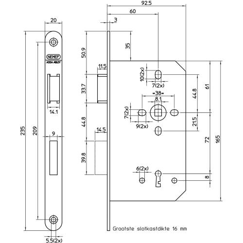 Nemef dag en nachtslot - DM60mm - S72mm - krukgat 8mm - voorplaat RVS 20x235mm afgerond - messing nachtschoot - 2 sleutels - DR 1+2+3+4 product photo https://media.isero.nl/Isero-IseroNL-Site/images/L/2612828_1.jpg L