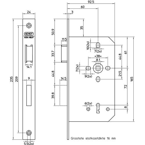 Nemef dag en nachtslot - DM60mm - S72mm - krukgat 8mm - voorplaat staal gelakt 24x235mm rechthoekig - messing dag- en nachtschoot - DR 1+2+3+4 product photo https://media.isero.nl/Isero-IseroNL-Site/images/L/2612831_1.jpg L