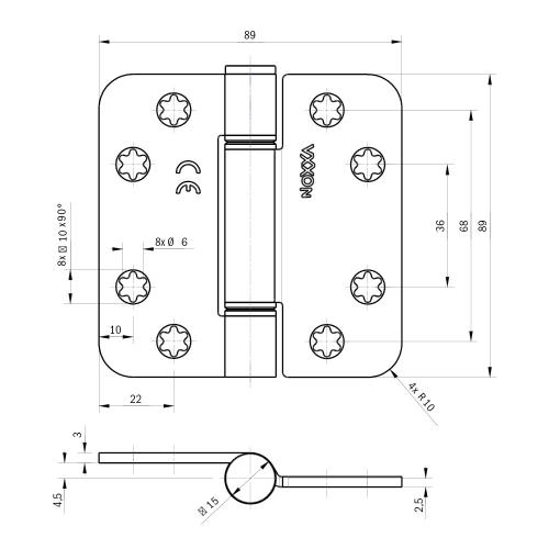 Noxxa glijlagerscharnier - kunststof lagers - staal gegalvaniseerd - 89x89x3mm - ronde hoek - platkop - gezet - 3 knoops product photo https://media.isero.nl/Isero-IseroNL-Site/images/L/265693_5.jpg L