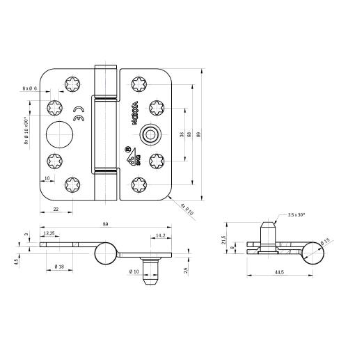 Noxxa glijlagerscharnier SKG3 - kunststof lagers - staal gegalvaniseerd - 89x89x3mm - ronde hoek - platkop - gezet - 3 knoops product photo https://media.isero.nl/Isero-IseroNL-Site/images/L/265694_5.jpg L