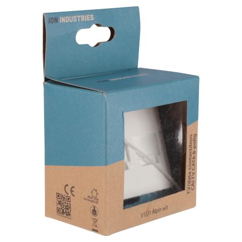Ion wandcontactdoos inbouw 1 voudig 1xTV/1x Cat 6 alpin wit V1,J1 serie 13.300.014 in Dsje Modulair Recht product photo https://media.isero.nl/Isero-IseroNL-Site/images/L/2702763_1.jpg L
