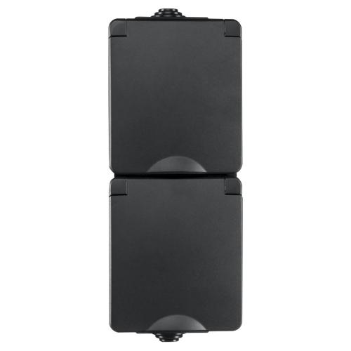 Ion wandcontactdoos opbouw 2 voudig verticaal ra zwart Spatwaterdicht IP55 Zwart 55.200.170 product photo