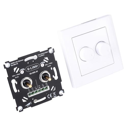 Q-Link dimmer inbouw v/alle dimbare lichtbronnen + afdekplaat wit 2-200w Led druk wissel dubbel Polar wit product photo