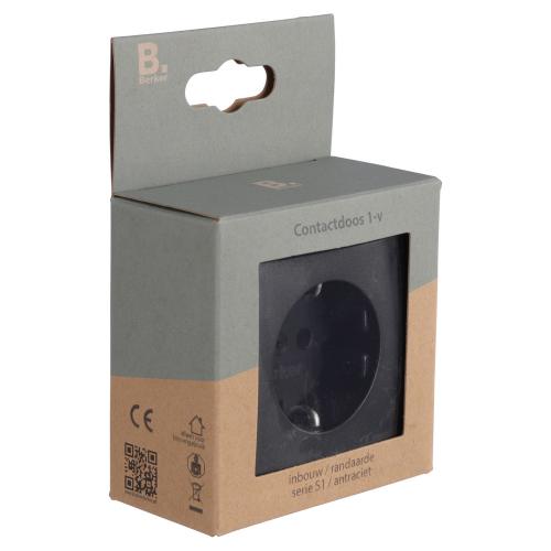 Hager Berker wandcontactdoos inbouw 1 voudig met randaarde mat antraciet serie S1 Ral 7021 in duurzaam doosje product photo https://media.isero.nl/Isero-IseroNL-Site/images/L/2730870_1.jpg L