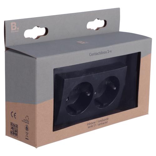 Hager Berker wandcontactdoos inbouw 2 voudig met randaarde mat antraciet serie S1 Ral 7021 in duurzaam doosje product photo https://media.isero.nl/Isero-IseroNL-Site/images/L/2730871_1.jpg L