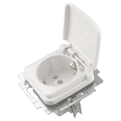 ABB Busch-Jaeger wandcontactdoos inbouw 1 voudig m/ra klep polar wit serie Reflex R9010 duurzaam doosje Met Klep product photo
