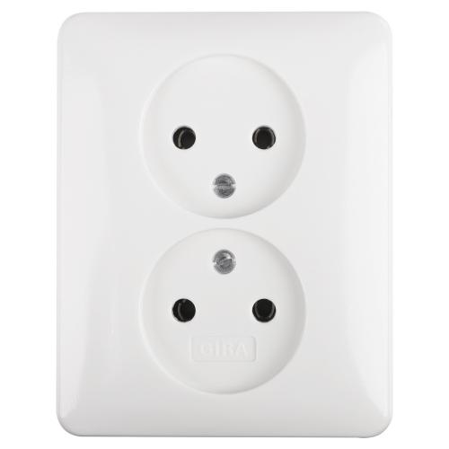 Gira wandcontactdoos inbouw 2 voudig zonder ra polar wit serie SY55 Ral 9010 in duurzaam doosje product photo