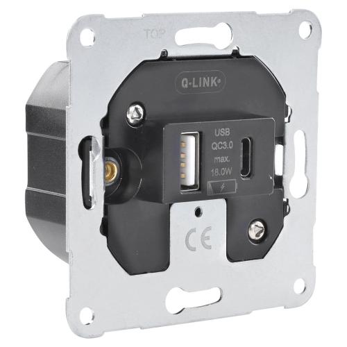 Q-Link wandcontactdoos inbouw Charger USB A+C universeel basiselement in duurzaam doosje product photo