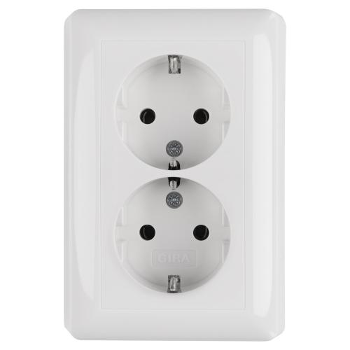 Gira wandcontactdoos inbouw 2 voudig met randaarde polar wit serie SY55 Ral 9010 in duurzaam doosje product photo