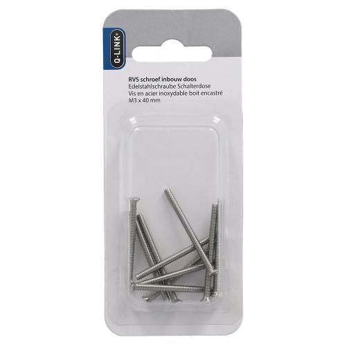 Q-Link metaalschroef rvs voor inbouwdoos verpakking 10st M3x40mm product photo https://media.isero.nl/Isero-IseroNL-Site/images/L/2801555_1.jpg L