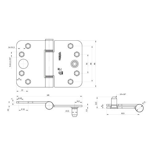 Noxxa glijlagerscharnier SKG3 - kunststof lagers - staal gegalvaniseerd - 89x125x3mm - ronde hoek - platkop - gezet - 3 knoops product photo https://media.isero.nl/Isero-IseroNL-Site/images/L/281033_5.jpg L