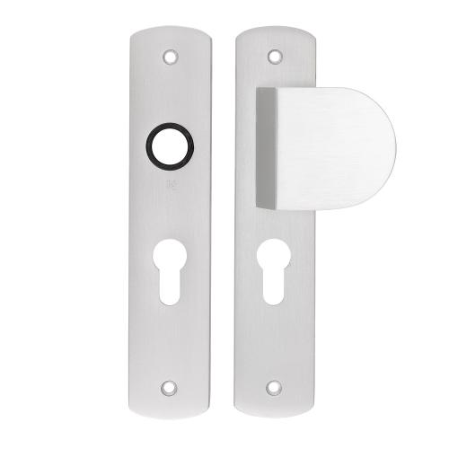 Noxxa voordeurgarnituur met duwer 750 op gegoten aluminium schild 200x42mm - curve - kleur F1 mat - uitvoering PC55 product photo