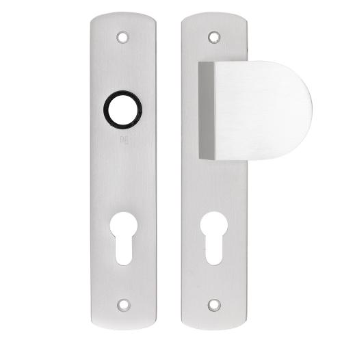 Noxxa voordeurgarnituur met duwer 750 op gegoten aluminium schild 200x42mm - curve - kleur F1 mat - uitvoering PC72 product photo