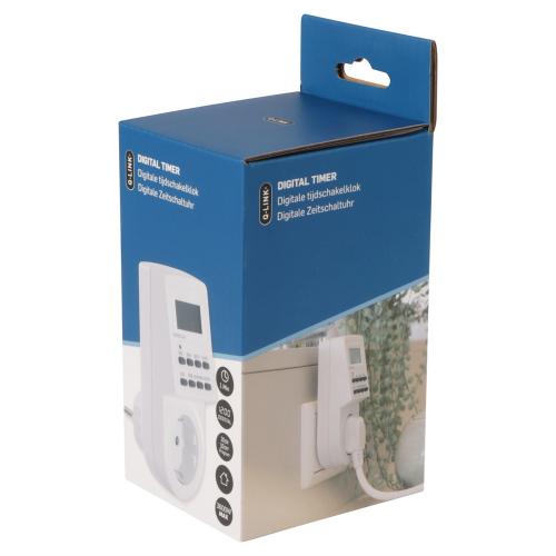 Tijdschakelklok wit digitaal 20 schakelmomenten per dag Max 10 amp schakeltijd 1 min (3600 watt) product photo https://media.isero.nl/Isero-IseroNL-Site/images/L/2894403_4.jpg L