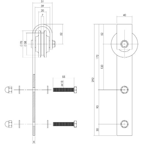 Rollers mat zw recht 290mm v/schuifdeursyst.450101 +bev. 0023.450105 product photo https://media.isero.nl/Isero-IseroNL-Site/images/L/314654_2.jpg L