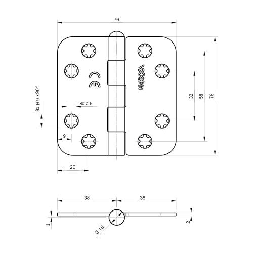 Noxxa scharnier ongelagerd - staal gegalvaniseerd - 76x76x2mm - ronde hoek - bolkop product photo https://media.isero.nl/Isero-IseroNL-Site/images/L/331390_5.jpg L