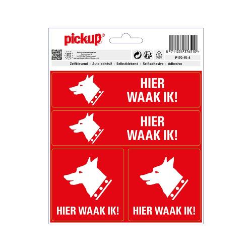 Sticker Hier waak ik! 150x150 mm 4 stuks product photo