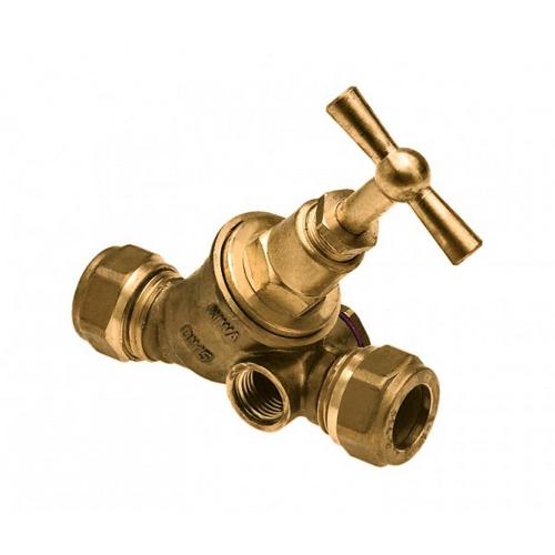 Stopkraan messing met bovendeel en aftap excl. 2x knel 15x15mm product photo