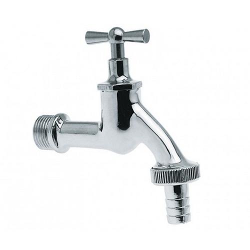 Tapkraan chroom met kruk draaiknop en slangkoppeling/wartel 1/2 duims buitendraad product photo