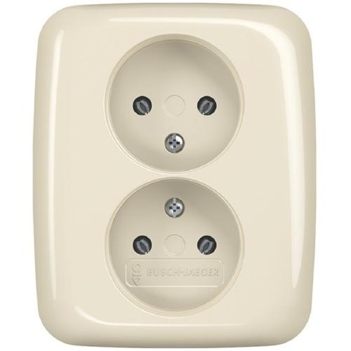 ABB Busch-Jaeger wandcontactdoos inbouw 2 voudig zonder ra creme wit serie Si Ral 1013 Los 2TKA00003891 product photo