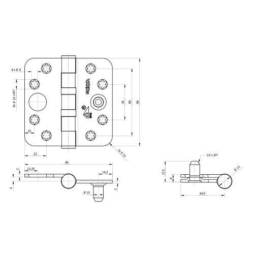 Noxxa kogellagerscharnier SKG3 - rvs geborsteld - 89x89x3mm - ronde hoek - platkop - gezet product photo https://media.isero.nl/Isero-IseroNL-Site/images/L/613440_5.jpg L