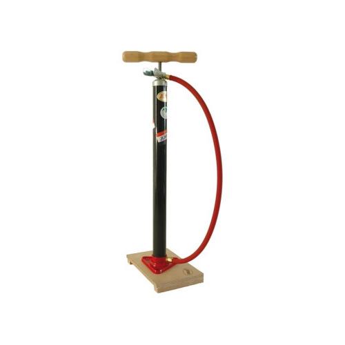 Fietspomp zwart met slang op houten plank product photo