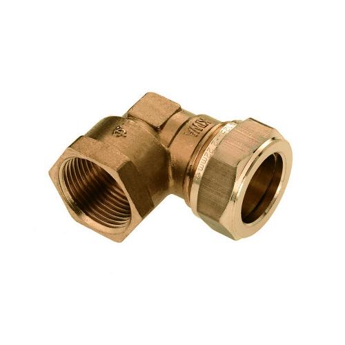 Knelkoppeling messing knie 90 graden 1x bi-draad x 1x knel 1/2 duims x 15mm lange gasdraad product photo