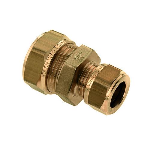 Knelkoppeling messing rechte sok verloop 2x knel 15x12mm product photo