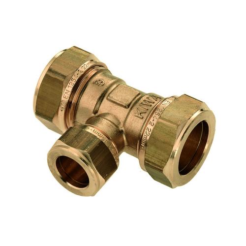 Knelkoppeling messing T-stuk verloop 3x knel 22x15x22mm product photo
